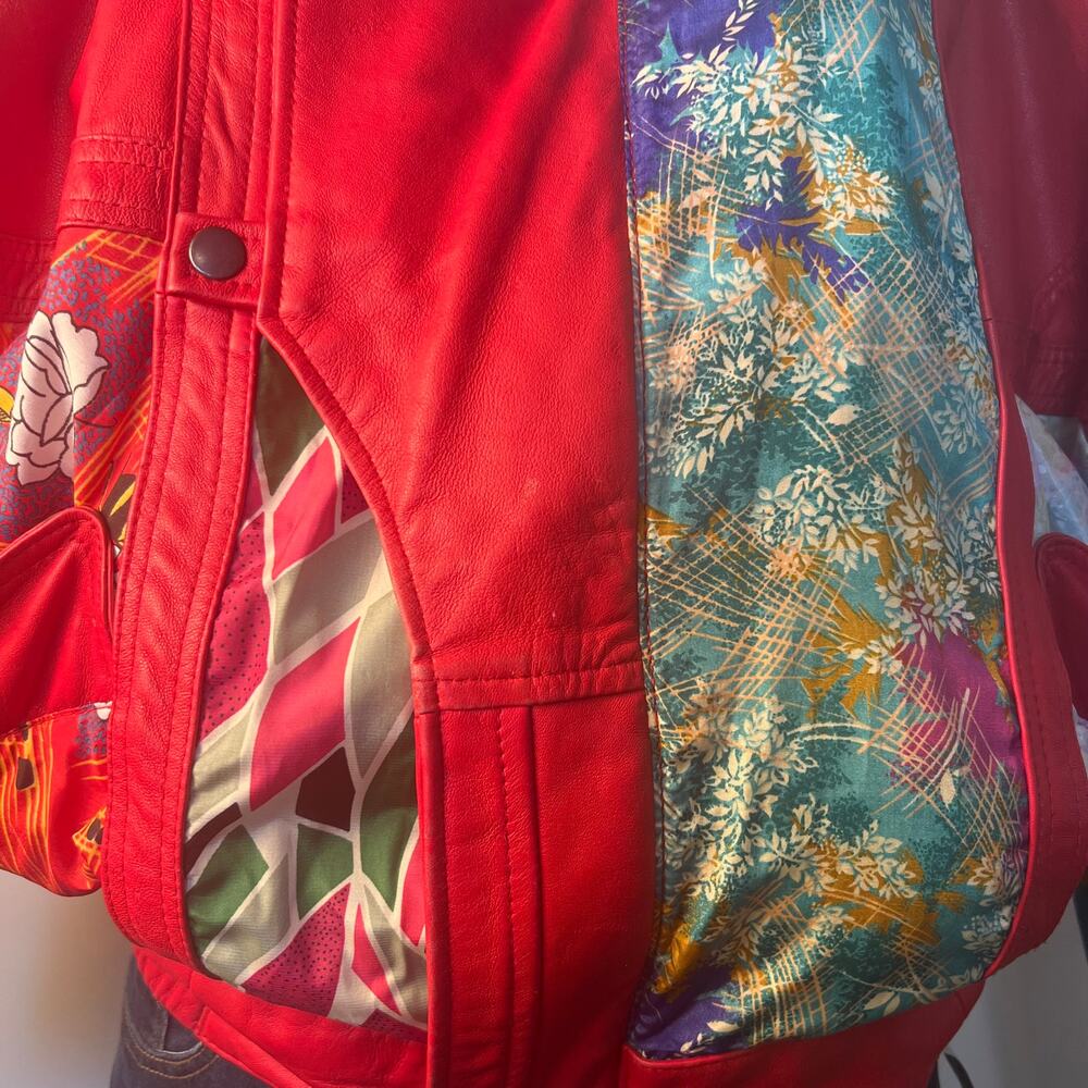 Sanzzini, Red Leather Patchwork 90's Oversized Ja… - image 5